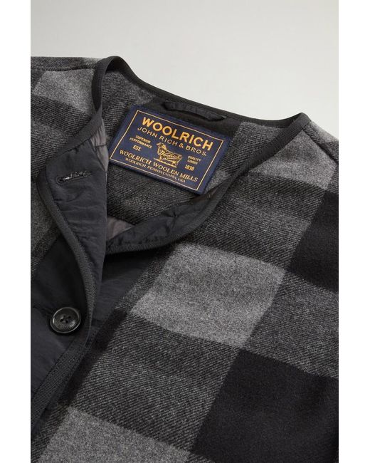 Chaqueta Camisera Alaskan Larga A Cuadros De Mezcla De Lana Para Mujer Talla Woolrich de color Blue
