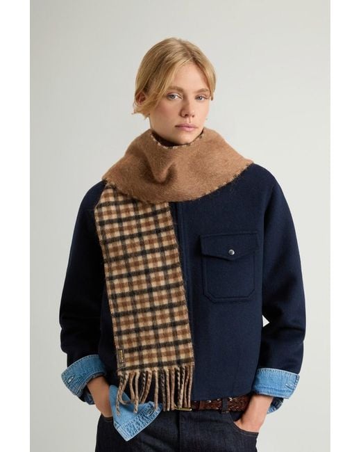 Bufanda De Doble Cara En Mezcla De Lana Virgen, Alpaca Y Mohair Para Mujer Talla One Woolrich de color White
