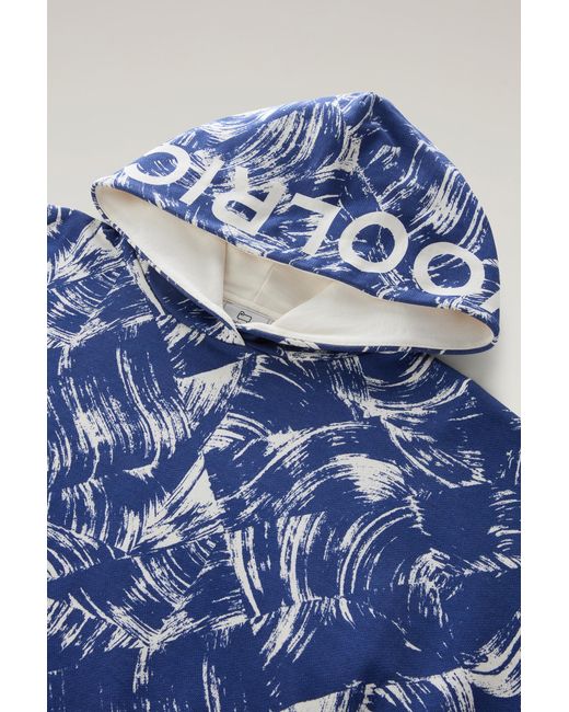 Woolrich Blue Pure Cotton Sweatshirt With Print And Hood