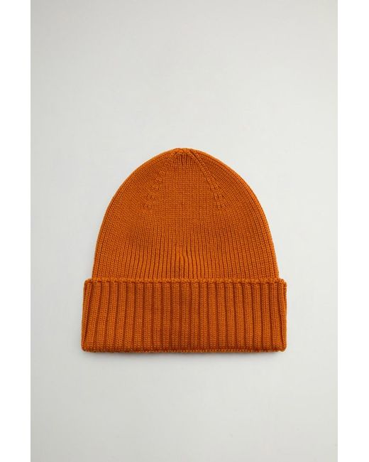 Gorro De Pura Lana Virgen Merina Acanalada Para Hombre Talla Woolrich de hombre de color Orange