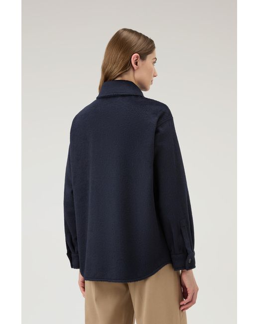 Woolrich Blue Overshirt In Wool Blend