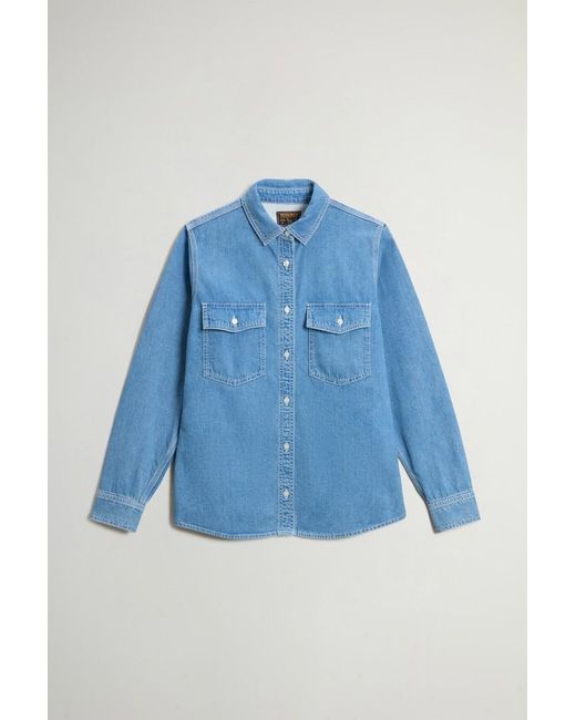 Camisa De Denim Ligero De Puro Algodón Para Mujer Talla Woolrich de color Blue