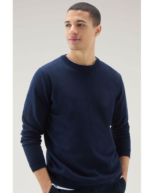 Woolrich Blue Pure Cotton Crewneck Sweater for men