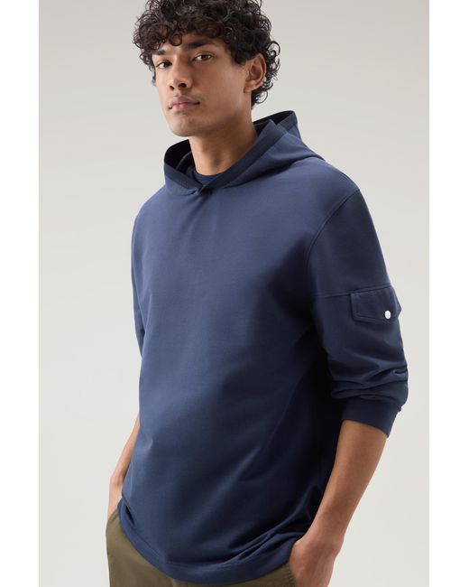 Woolrich Hooded Pure Cotton Sweatshirt With Pocket Blue for men