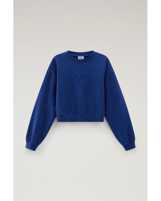 Woolrich Blue Crewneck Pure Cotton Sweatshirt With Embroidered Logo