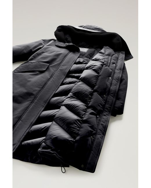 Woolrich Black Long Parka In Brushed Ramar Cloth