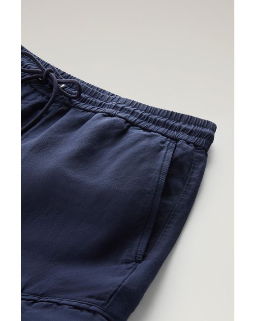 Woolrich Blue Garment Dyed Cargo Pants In Cotton-linen Blend for men