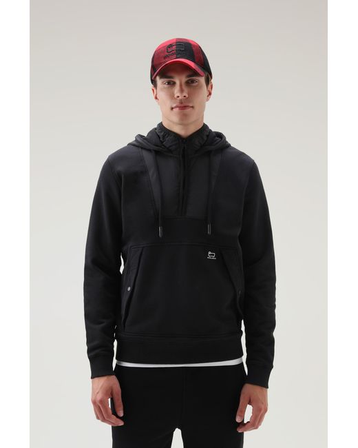 Woolrich Synthetic Hoodie In Organic Cotton And Taslan Nylon in Black ...