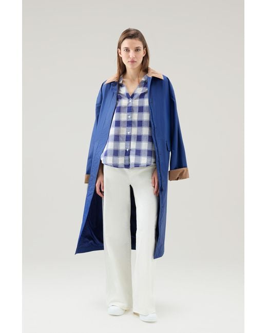 Woolrich Blue Pure Cotton Voile Checked Shirt