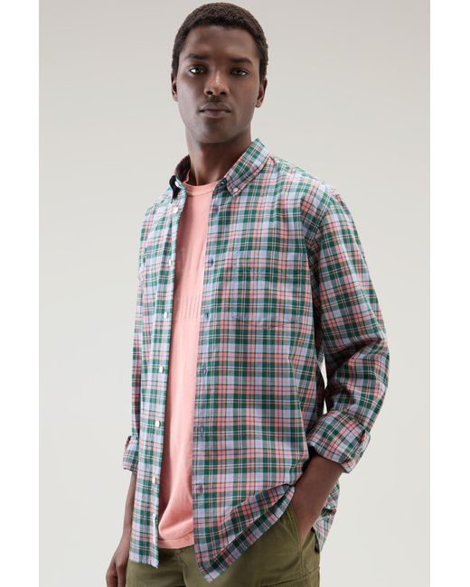 Woolrich Blue Checked Madras Shirt In Pure Cotton for men