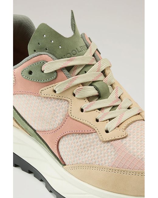 Woolrich Metallic Running Sneakers In Ripstop Fabric And Nubuck Leather