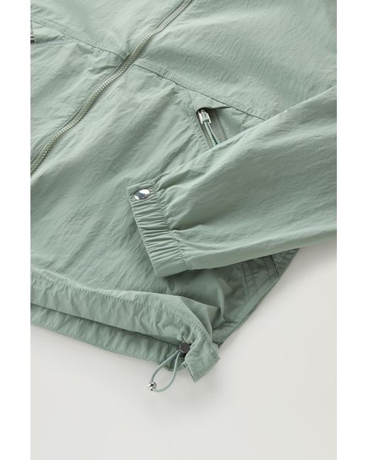 Woolrich Hooded Crinkle Nylon Windbreaker Green for men