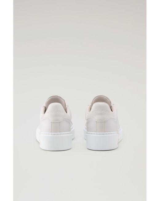 Woolrich White Classic Court Sneakers In Technical Fabric With Leather Trim