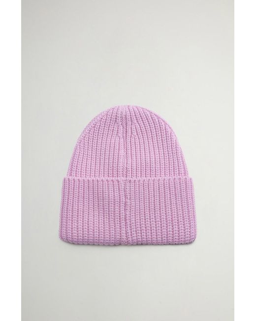 Gorro De Pura Lana Virgen Merina Acanalada Para Mujer Talla Woolrich de color Pink