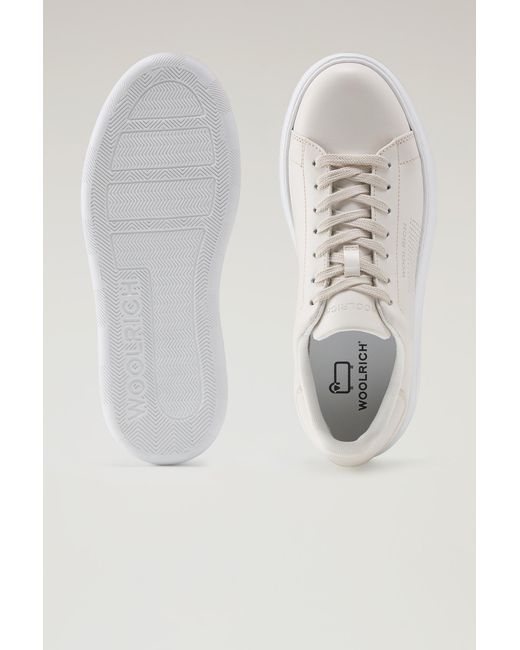 Woolrich White Chunky Court Sneakers In Leather With Micro-perforations