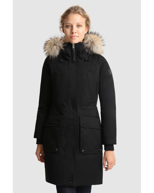 Woolrich Yetna Long Parka With Removable Fur in Black | Lyst