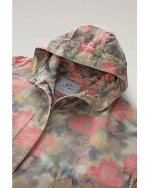 Woolrich Natural Jacket In A Cotton-linen Blend With A Multicolored Print