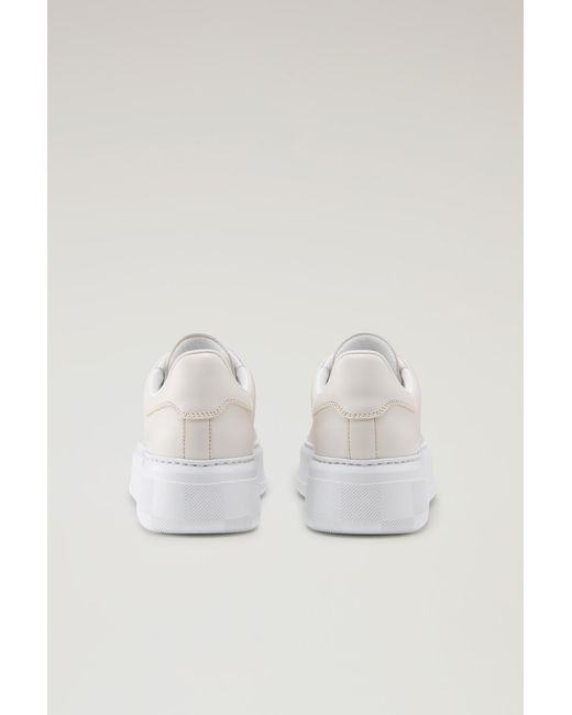 Woolrich White Chunky Court Sneakers In Leather With Micro-perforations