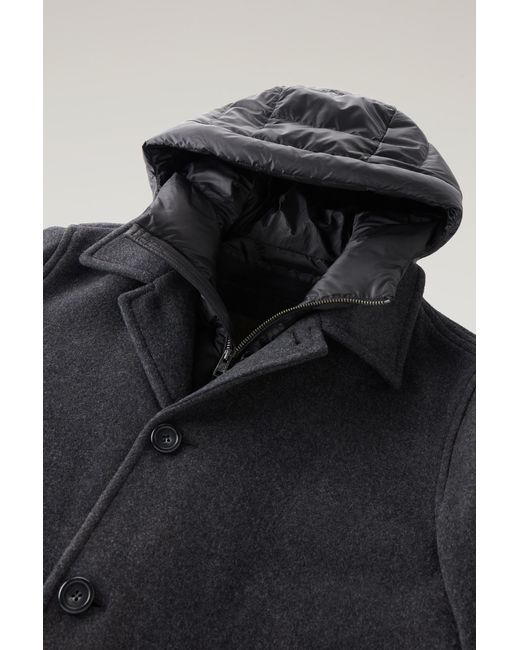 Woolrich Black Coat In Recycled Italian Wool Blend for men