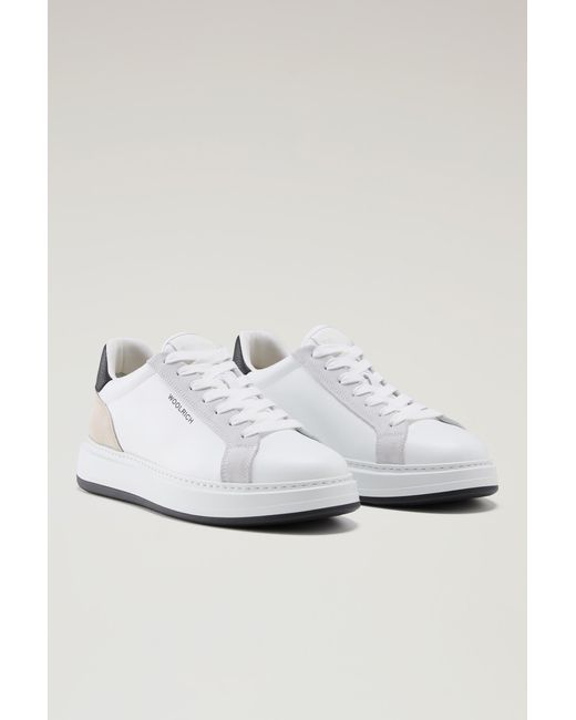 Woolrich White Sneakers Arrow In Leather With Suede Inserts for men