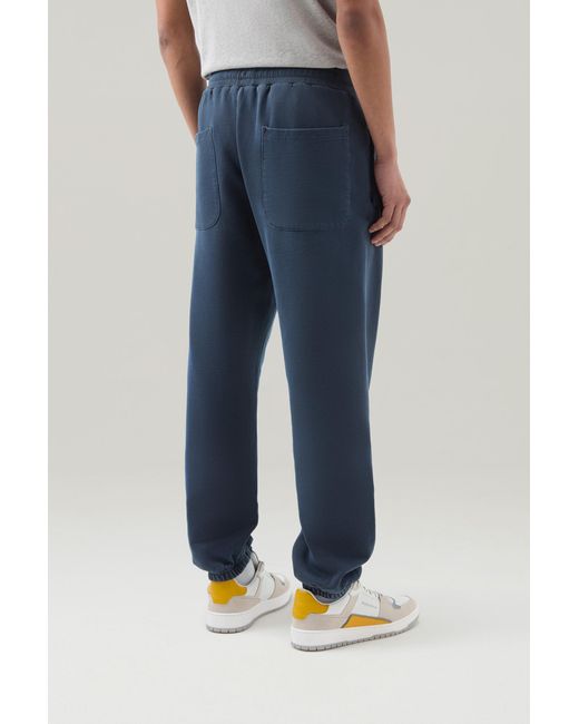 Woolrich Blue Garment-dyed Sweatpants In Pure Brushed Cotton for men
