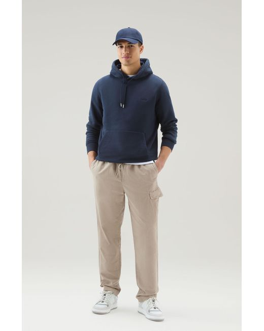 Woolrich Blue Hoodie In Cotton Fleece With Embroidered Logo for men