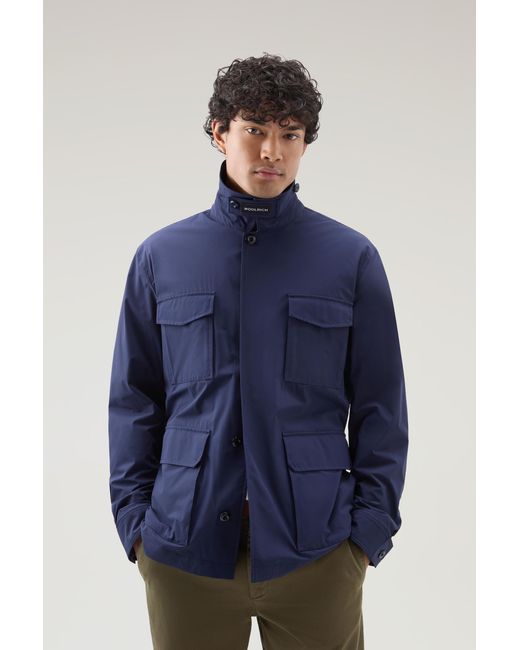 Woolrich Blue Field Jacket In Matt Finish Stretch Nylon for men