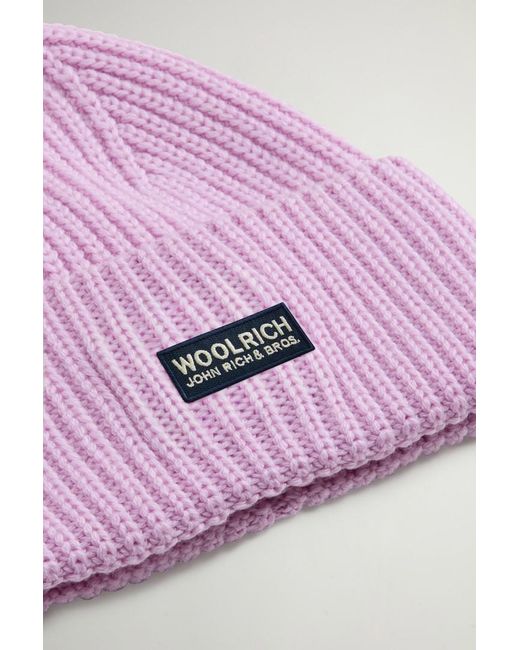 Gorro De Pura Lana Virgen Merina Acanalada Para Mujer Talla Woolrich de color Pink