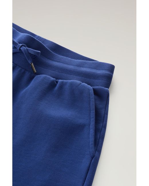 Woolrich Bermuda Sports Shorts In Pure Cotton Fleece With Drawstring Blue