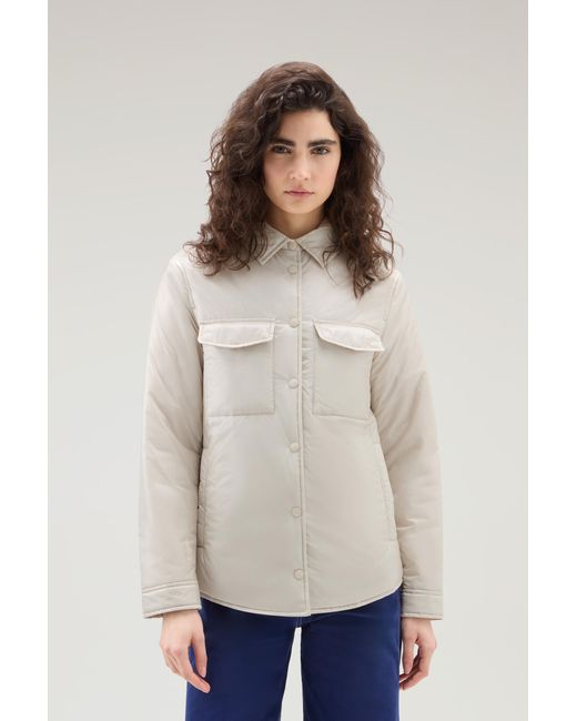 Woolrich Natural Padded Overshirt In Recycled Pertex Quantum
