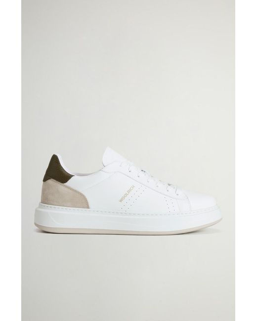 Woolrich Herren Arrow Sneakers Aus Leder Mit Einsatz Aus Wildleder Weiß Größe in White für Herren