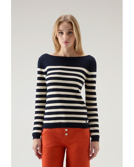 Woolrich Red Pure Cotton Sweater With Boat Neckline