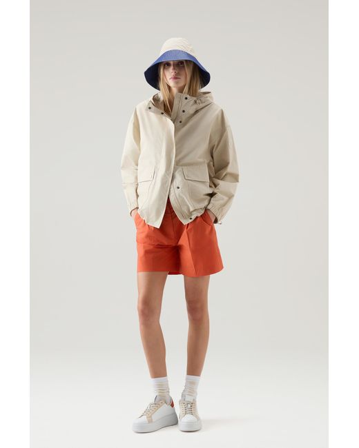 Woolrich Multicolor Waxed Jacket In Cotton Nylon Blend With Hood