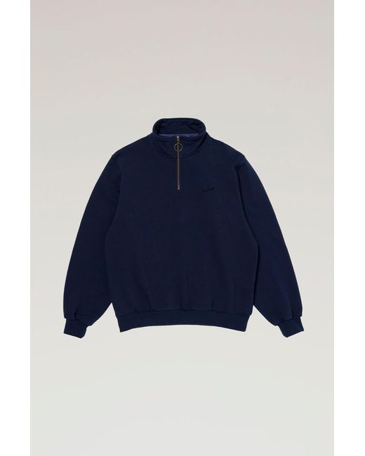 Woolrich Blue Pure Cotton Sweatshirt With Half-zip for men