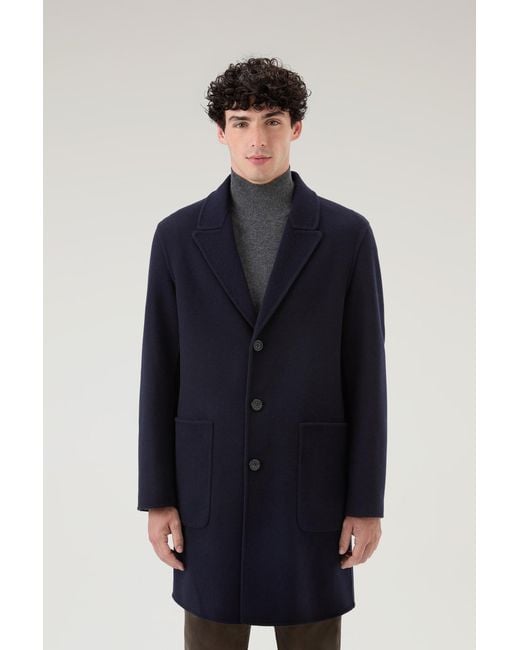 Woolrich Blue Coat In Manteco Recycled Wool Blend for men