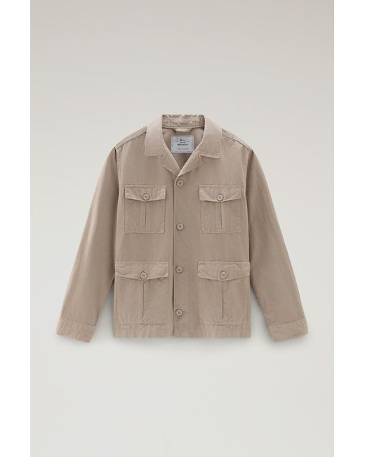 Woolrich Natural Garment-dyed Safari Shirt Jacket In Cotton-linen Blend for men
