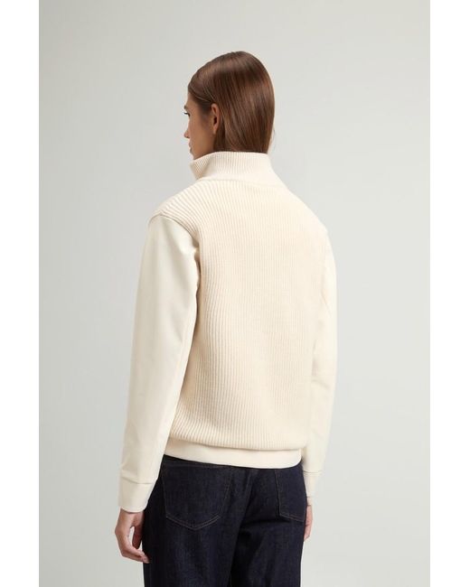 Woolrich Natural Damen Hybride Firth Bomberjacke Aus Tech-Softshell Und Reiner Wolle Weiß Größe