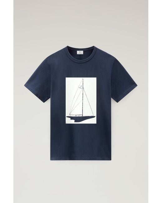 Woolrich Pure Cotton Nautical Print T-shirt Blue for men