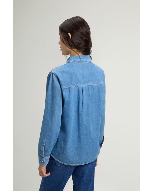 Camisa De Denim Ligero De Puro Algodón Para Mujer Talla Woolrich de color Blue