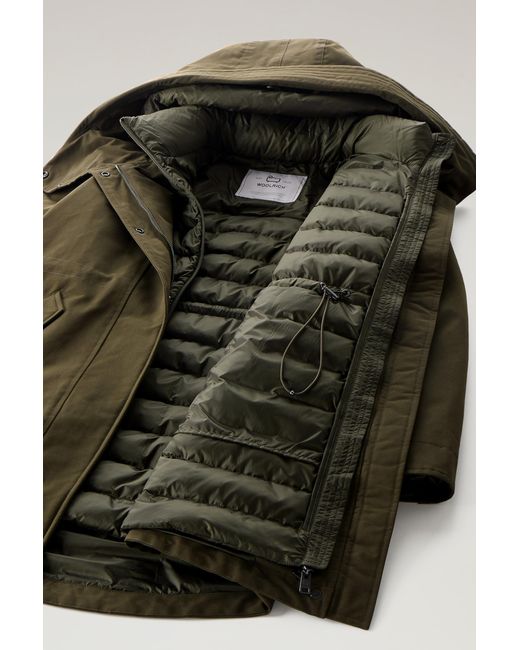 Woolrich Green 3-in-1 Military Parka In Ramar Cloth With Detachable Quilted Jacket