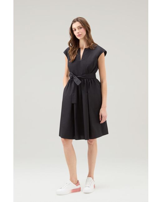Woolrich Black Short Dress In Pure Cotton Poplin