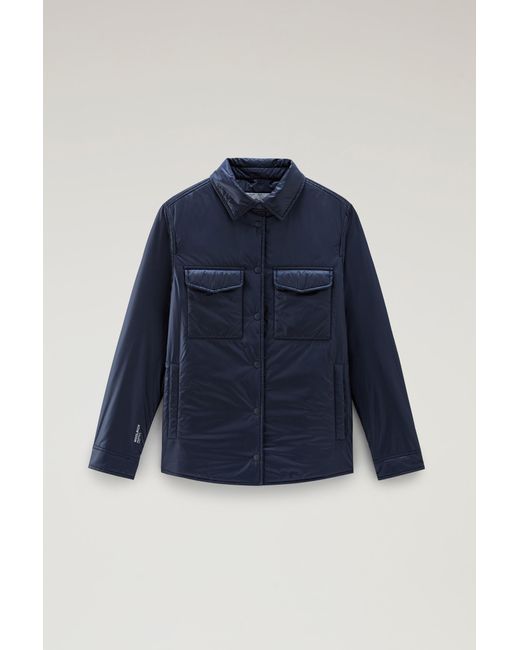 Woolrich Blue Padded Overshirt In Recycled Pertex Quantum