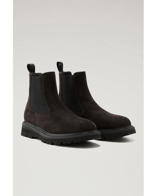 Woolrich Black New City Chelsea Boots In Suede for men