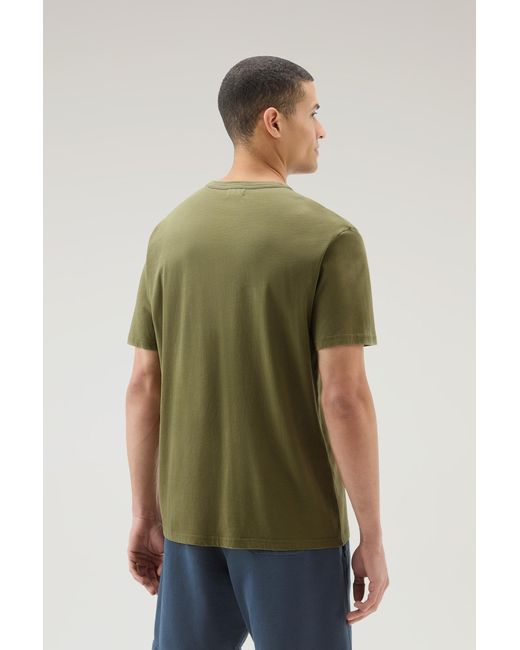 Woolrich Pure Cotton T-shirt With Outermates Print Green for men