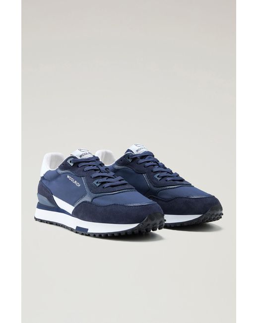 Woolrich Blue Retro Leather Sneakers With Nylon Details for men