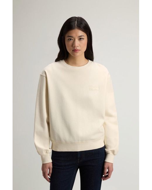 Sudadera De Cuello Redondo De Mezcla De Algodón Interlock Para Mujer Talla Woolrich de color Natural