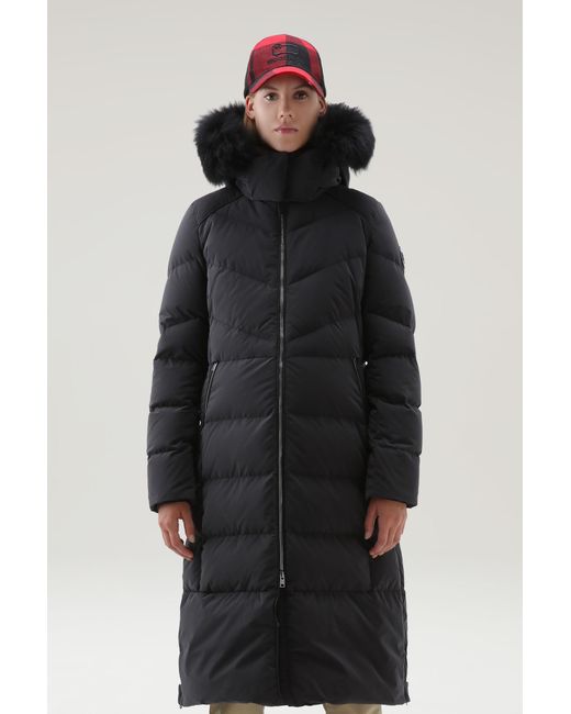 Woolrich Natural Carley Long Parka With Detachable Hood And Cashmere Fur