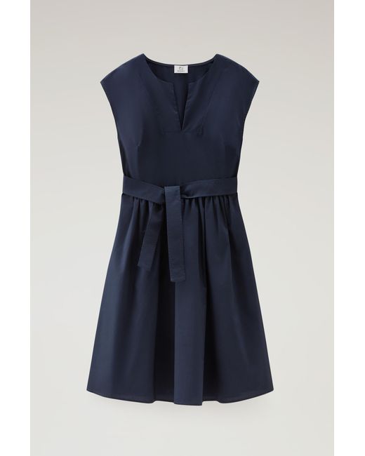 Woolrich Blue Short Dress In Pure Cotton Poplin