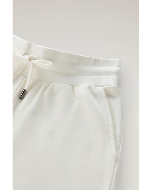 Woolrich Multicolor Bermuda Sports Shorts In Pure Cotton Fleece With Drawstring White