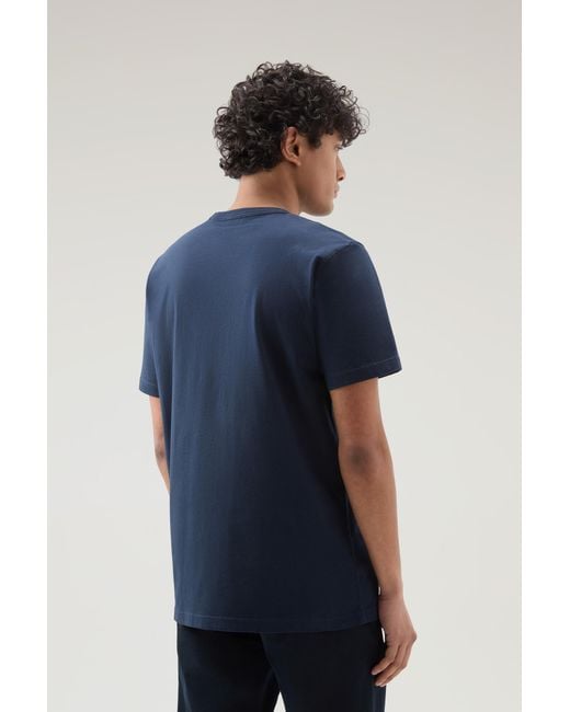 Woolrich Blue Pure Cotton T-shirt With Graphic Print for men